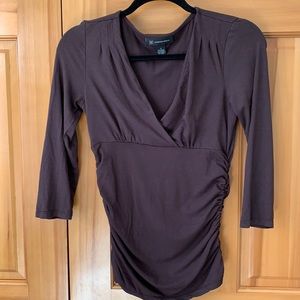 INC brown side-ruched V neck 3/4 sleeve size S